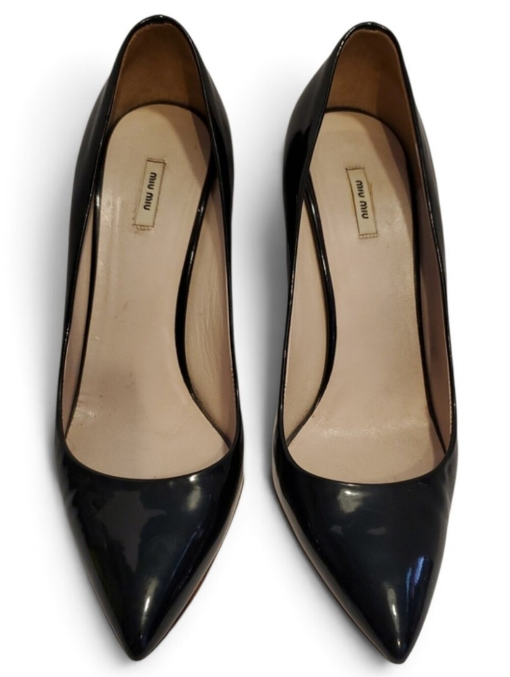 Miu Miu Patent Leather Stiletto Heels Pointed Toe Pumps In Black Size 6